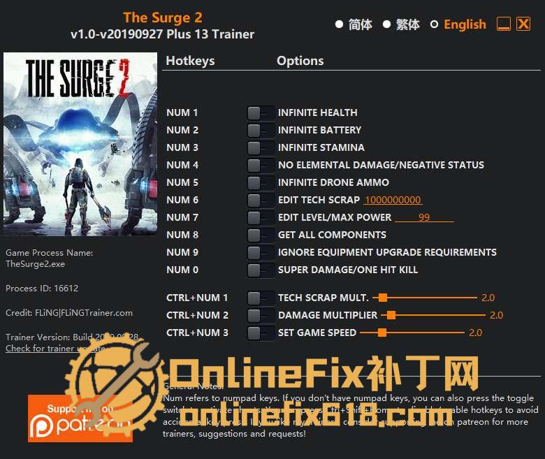 迸发2|13项修改器|2019.09.28 迸发2|13项修改器|2019.09.28