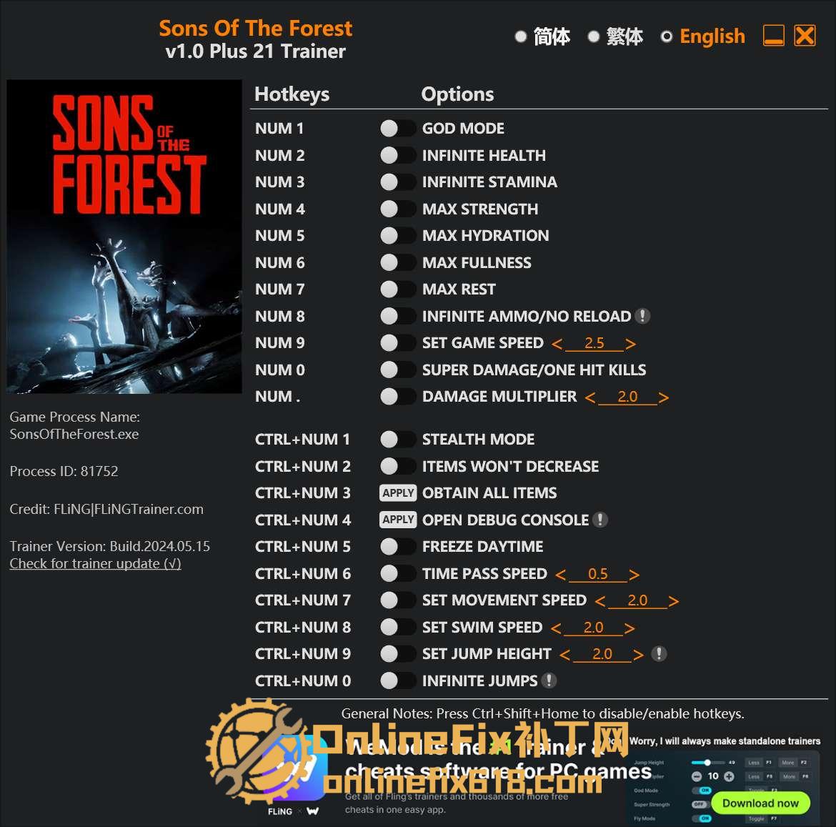 森林之子|21项修改器|2024.05.15 森林之子|21项修改器|2024.05.15