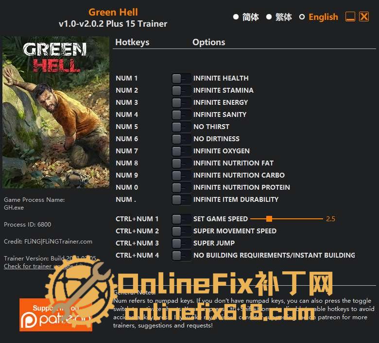 绿色地狱/丛林地狱|15项修改器|2021.02.05 绿色地狱/丛林地狱