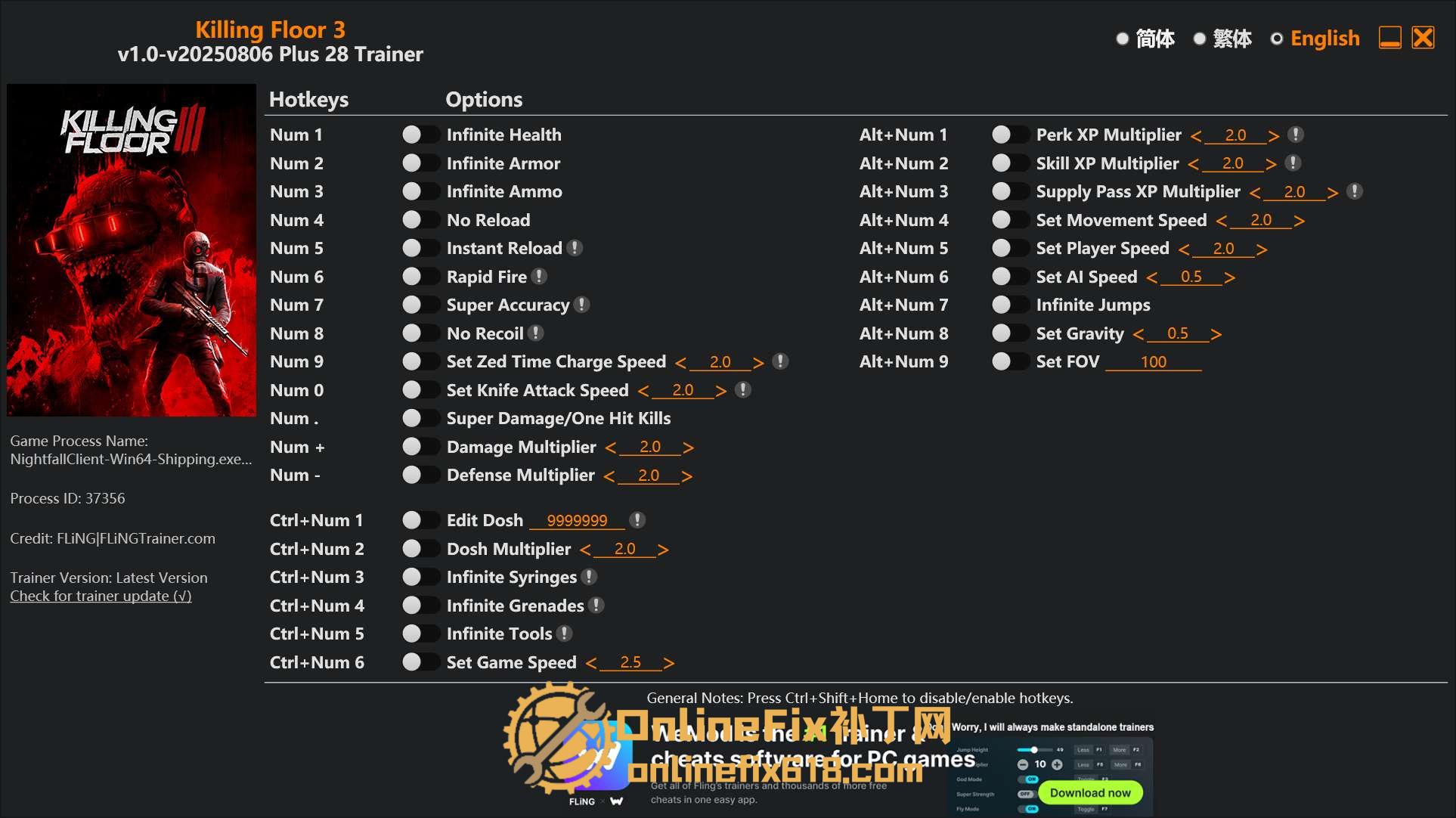 杀戮空间3|28项修改器|2025.08.10 杀戮空间3|28项修改器|2025.08.10