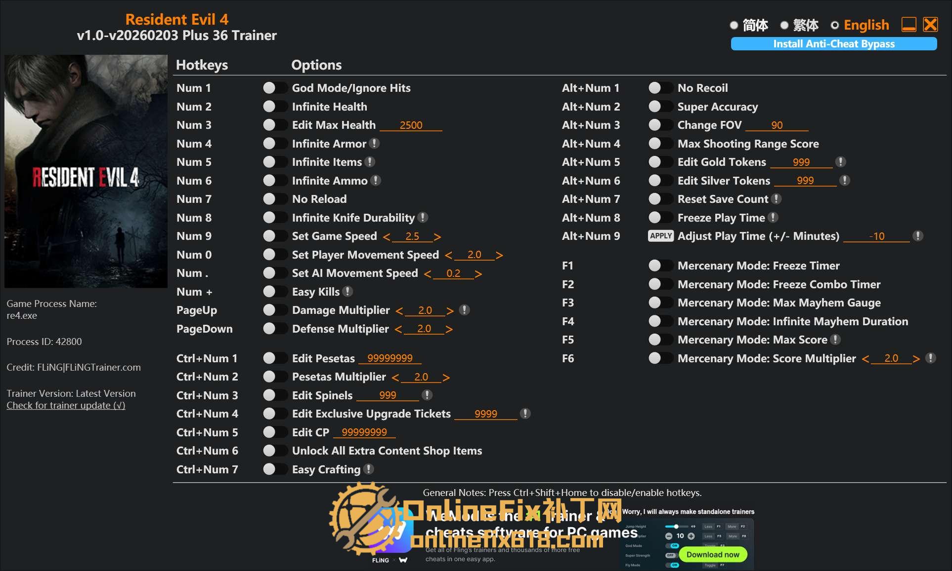 生化危机4重制版|36项修改器|2026.02.04 生化危机4重制版